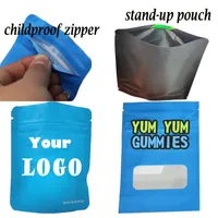 OEM EDIBLES Väskor 3.5Gram Anpassad Design Blommor Väska Barnsäker Zipper Standup Pouch Förpackning Plastryck Transparent Gummy Candy Retail Box Vape Patroner