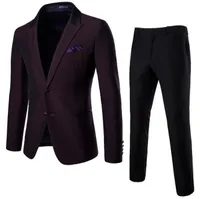 Costumes Hommes Blazers Ligentleman 2 Pieces Set d'usage Pantalon Slim Marque Male Jacket Jacket Smart Business Bourgogne