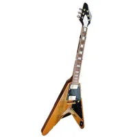 Flying V Body Electric Guitar ze strunami-thru-ciało, złoty sprzęt, podstrunnica Rosewood, HH Pickups, można dostosować