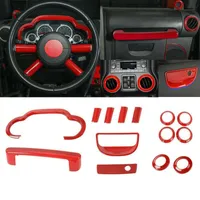 Zestaw wnętrza samochodu ABS Kierownica Dashboard wykończenia 14PC czerwony dla Jeep Wrangler JK 2008 2009 2010