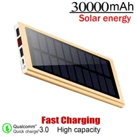 30000mAh Solar Power Bank Fast Charger PowerBank con 2SB Pantalla digital Batería externa al aire libre para Xiaomi iPhone Samsung