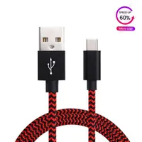 Micro USB Type C-kabel USB C Snelle oplader gevlochten kabels 1M 3ft 2M 6ft Fast Charging Cord voor Opmerking 10 S20 Plus Huawei P30 P50 PRO DHL