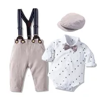 Romper Clothes Sets For Baby With Bow Hat Gentleman Striped Summer Suit Toddler Kid Bodysuit Set Infant Boy Clothing 1420 B3