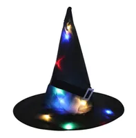 Halloween-Hüte Halloweens Cosplay Dekoration Requisiten LED-String-Lichter glühende Hexe-Hut-Szene-Layout-Party-Supplies Magier Zauberin Chapeau Wizard Cap