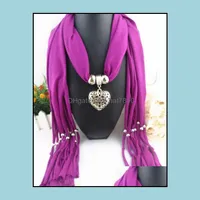 Pendant Scarves & Wraps Hats, Gloves Fashion Aessories Women Jewelry Hearts Necklace Scarf Polyester Fabric Tassel Peach Heart Ld Drop Deliv