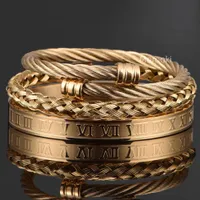 3pcs / Set Numéral romain Hommes Bracelet à la main en acier inoxydable corde de chance boucle ouverte Bangles Pulseira Bileklik 2020 Bijoux de luxe