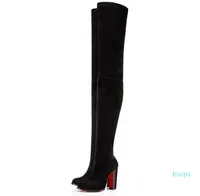 Designer-höst vinter sida zip långa stövlar kvinnor röd botten boot lady high heels lår-high booties party bröllopsklänning skor