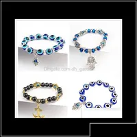 Fatima Hand Hamsa Bracelet Jewelry Women Man Gold Sier Color Fashion Blue Devil Evil Eye Plam Bell Beaded Anchor Charm Bracelets Ypnve Drop