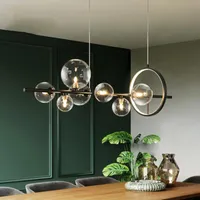 シャンデリアモダンなガラスボールブラックLEDシャンデリアのリビングルームベッドルームキッチンアイランド北欧ペンダントランプ家の装飾屋内照明