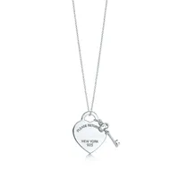 Bitte zurück nach New York Heart Key Anhänger Halskette Original 925 Silber Liebe Halsketten Charme Frauen DIY Charme Schmuck Geschenk Clavicle Kette