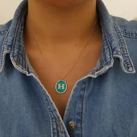 Anhänger Halsketten H Erstbuchstaben Halsketten ID Gewohnheit personalisierter Türkis oder schwarzer Emaille