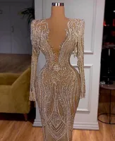 Suknia wieczorowa Kobiety Dress Yousef Aljasmi Z Długim rękawem Silver Crystals Myriam Fares V-Neck Syrenka Długa Długa Kim Kardashian Kylie Jenner