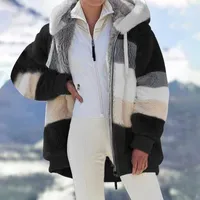 Casacos femininos para mulheres casaco de inverno moda cor retalhos hoodie hoodie quente hooded zip up grossa mulher casacos