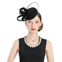 Sombreros de ala nódula moda fedoras sombrero invierno negro fascinator lana bailera mariposa flor decoración de la fiesta de té de la boda