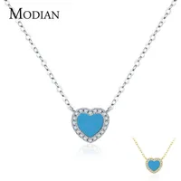 MODIAN Exquisite 925 Sterling Silver Love Hearts Turquoise Pendant Silver Chain Necklace for Women Jewelry Valentine&#039;s Day Gifts Y1204