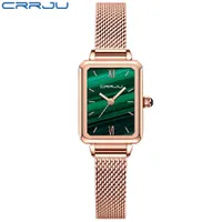 Crrju Relojes 2173 Mujeres Green Wristwatch Ladies Dress Dress Slim Mesh Belk Watch Square impermeable Reloj de pulsera Reloj Mujer Reloj Feminino Rectángulo Análogo