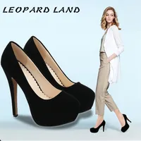 Leopard Land Женская обувь Водонепроницаемая платформа Одиночные Обувь Высокий Ночной клуб 14см Высокие каблуки Черный Красный Платформы Насосы WZ 210310