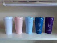 Горячие продажи Starbucks пластиковый тумблер многоразовый чистый питьевой плоской нижней чашки колонны формы крышка солома кружка бардиан