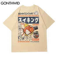 Gonthwid T-Shirt Harajuku Japanes Stil Karikatür Kireççi Pisti Tees Gömlek Hip Hop Streetwear Tişörtleri Erkekler Rahat Pamuk Üstleri 210722