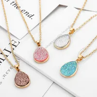 Fashion 4colors druzy drusy necklace gold plated Geometry faux natural stone resin necklace for women jewelry 244 T2