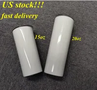 US Stock !! DIY Sublimation 20oz Straight Tumbler Blank Skinny Tumblers Rostfritt Stål Vakuumisolerad Rese Mugg Present (25st)