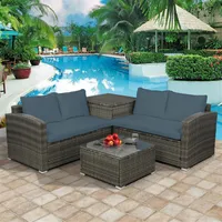 TOPMAX 4 PCS Outdoor Cushioned PE Rattan Wicker Sectional Sofa Set Garden Patio Furniture Set US stock199z