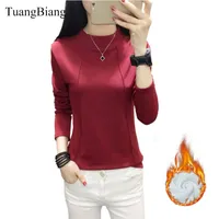 Tuangbiang kış balıkçı yaka sıcak tutmak t shirt kadın uzun kollu rahat tişört pamuk kaşmir kalın tops camiseta mujer 210315
