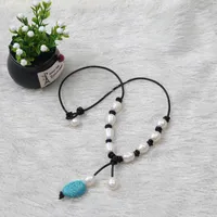 Pendant Necklaces Irregular Big Stone Necklace,Handmade Women Necklace,Pearl Leather Jewelry,White Chinese Freshwater Pearls Jewelry Real