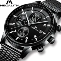 Wristwatches MEGALITH Fashion Luxury Wrist Watch Mens Waterproof Blue Steel Mesh Male Sport Business Quartz Watches Clock Reloj Hombre