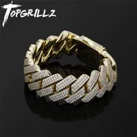 Topgrillz Hommes Bracelet 20mm 3 Rail Zirconia Prong Chaîne de chaîne Glafe Out Micro Pave Cz Cuban Hip Hop Mode bijoux pour cadeau 211124