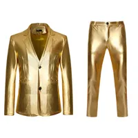 Heren glanzend goud 2 stuks pakken blazer en broek Terno Masculino Fashion Party DJ Club Dress Tuxedo Suit Men Stage zanger kleding