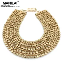 Manilai chunky metall uttalande halsband för kvinnor nacke bib krage choker maxi smycken gyllene silver färg bijoux 220222