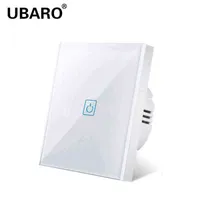 5pc Ubaro Parete Touch Switch EU / UK Pannello in vetro temperato standard ON / OFF Sensore elettrico MANUALE Pulsante manuale Indicatore LED AC220V W220314