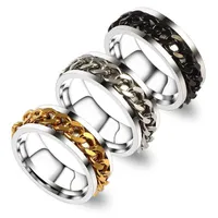 Vintage Rvs Ketting Roterende Ringen Gepersonaliseerde Anti Angst Fidget Band Ring voor Vrouwen Mannen Ringen Trendy Sieraden Gift Zwart Sliver Gold