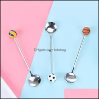 Spoons Cozinha de talheres, Bar de jantar casa jardim de aço inoxidável café colher de chá com basquete voleibol bola de futebol em forma de alça gelo cre
