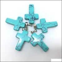 Pendant Necklaces & Pendants Jewelry Turquoise Gemstone Cross Loose Beads Sier Plated Hook Fit Bracelets And Necklace Diy Making Drop Delive