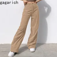 Gagarich Mulheres Casual Calças Retro Vintage Corduroy Primavera Cintura alta Solta Sólida Sólida All-Match Straight-Leg 211222