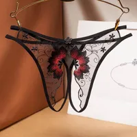 Calcinha feminina sexy erótico crotchless g-string underwear para feminino bordado aberto crotch briefs lingerie cueca
