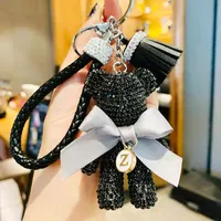 20 pcs Fashion Cute Women&#039;s Bag&Car Keychain Pendant High-end Handmade Scarf Leather Handbag Key Chains Tassel Rodeo Crystal Little bear Bag Charm