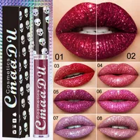CmaaDu Lip Gloss Cosmetics Laser Skull Glitter Flip Metal Lipgloss Shinning Long Lasting Metallic Lipstick 8 colors