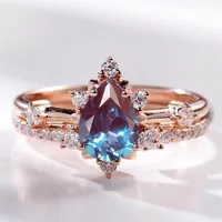 Selling Solid 925 Sterling Silver CZ Dainty Jewelry Alexandrite Ring Set Wedding Engagement Rings For Gift 211217