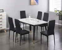 Modern Minimalist Dining Furniture Chair Fireproof Leather Sprayed Metal Pipe Diamond Grid Pattern Restaurant Home Conference Chair Set Of 6