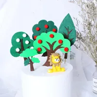 Andra festliga festförsörjningar Jungle Theme Cake Toppers Filt Tree Baking Decorating Tools Happy Birthday Baby Shower Christmas Dessert Deco