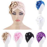 Mulheres Flores Ruffle Turbante Caps Muçulmano Hijab Elástico Pérolas Headscarf Bonnet Senhoras Acessórios de Cabelo Turbante Mujer
