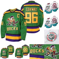 Heren 96 Charlie Conway 1996-06 Mighty Ducks Movie Hockey Jersey 33 Greg Goldberg 99 Adam Banks Anaheim Ducks Ice Hockey Jerseys Green White S-XXXL in voorraad Snelle verzending