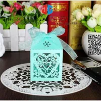 300pcs / Set Love Heart Coeur Laser Coupe Caille creuse Faveurs Cadeaux Boîtes Candy avec Ruban Baby Douche Fournitures de fête de mariage