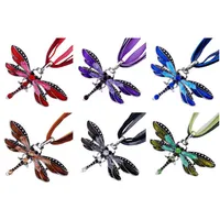 Vintage Dragonfly Ribbon Cord Halsband Lila Röd Grön Kristall Bead Smycken För Kvinnor Flickor