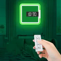 Relógios de parede LED Espelho Hollow Square Relógio Multi-funcional Início Criativo Digital Alarm Design Nightlight Decor