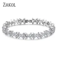 ZAKOL Classic White Marquise Cut Cubic Zircon Chain & Link Bracelets Bangles Flower Bridal Wedding Jewelry For Women FS094 211014