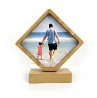 Bamboos Sublimation Blank Photo Frame With Base DIY Double Sided Wood Love Heart Round Frames Magnetism Picture Painting Decoration RRD7730